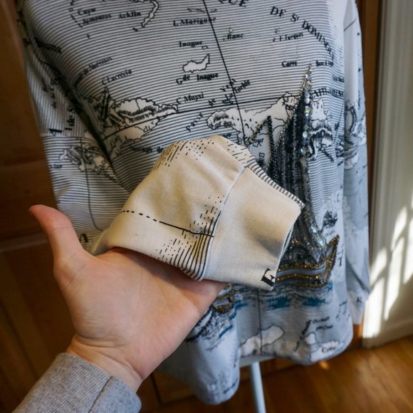 💚 VINTAGE BONNIE BOERER & CO. Beaded Boat/Map Top (M) - Picture 6 of 15